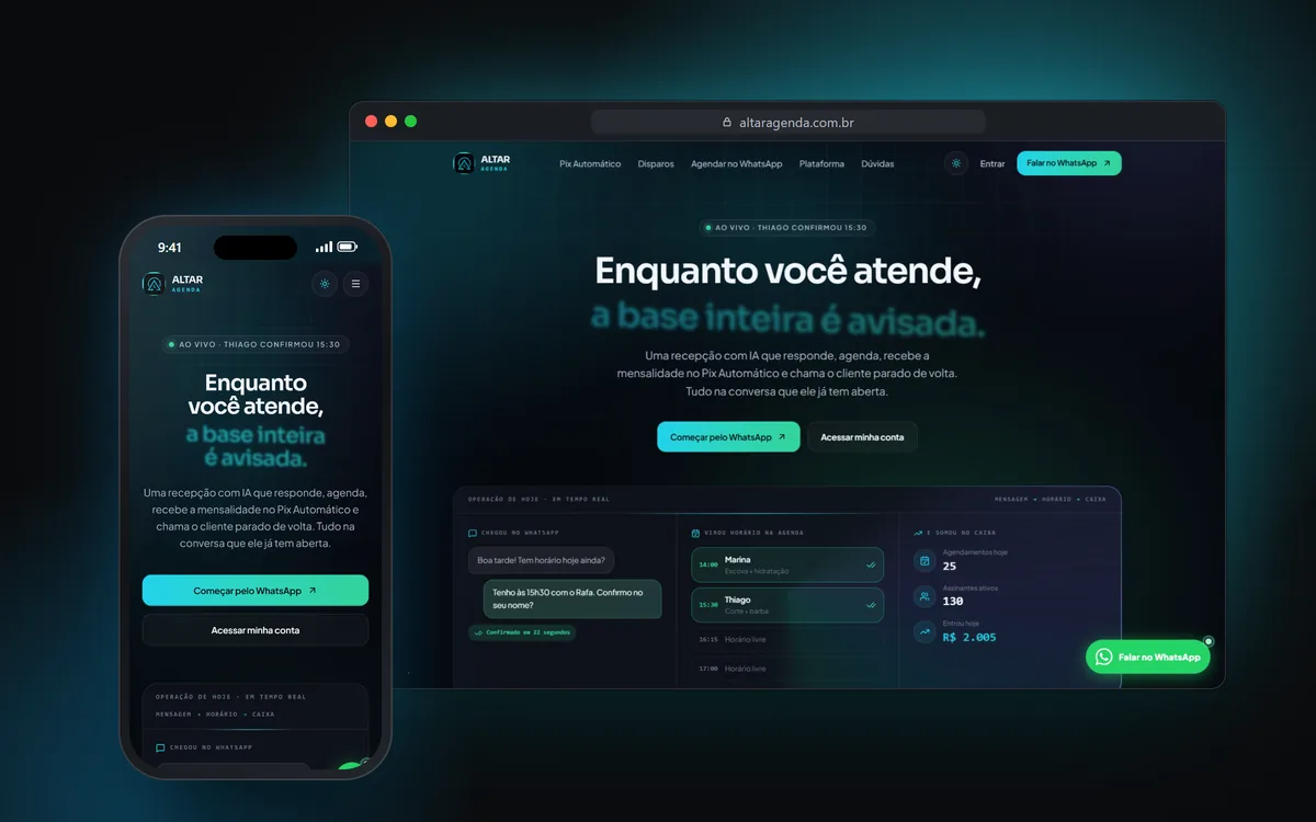Site do Altar Agenda no computador e no celular