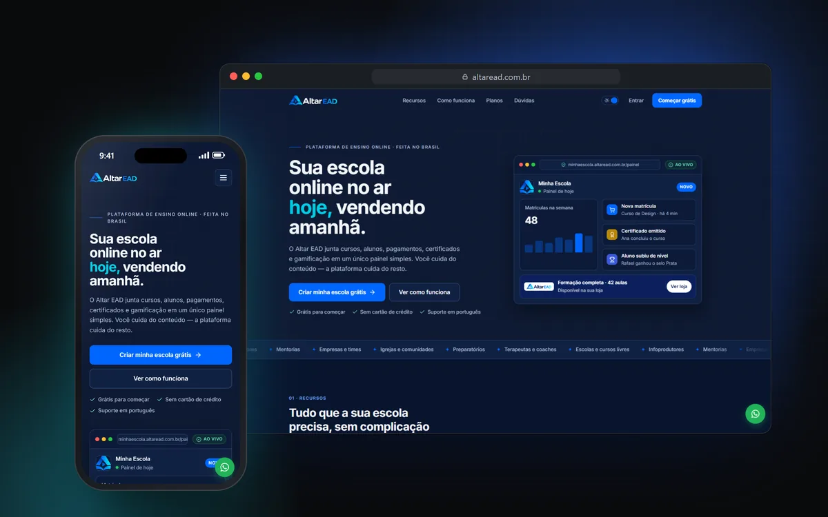Site do Altar EAD no computador e no celular