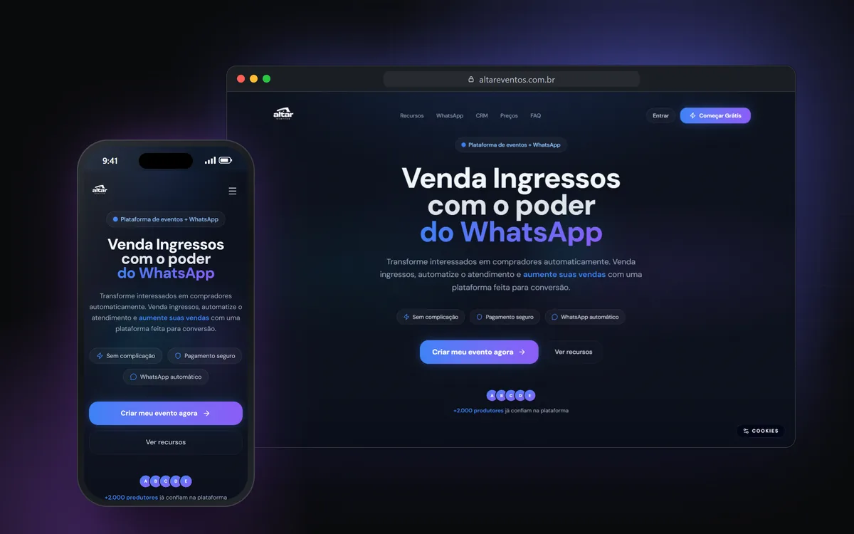 Site do Altar Eventos no computador e no celular