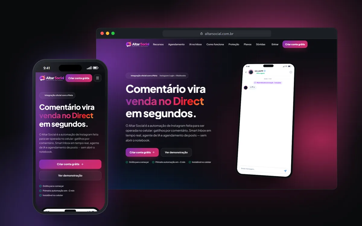 Site do Altar Social no computador e no celular