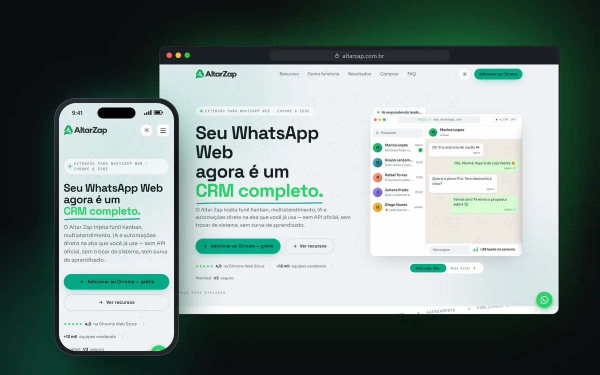 Site do Altar Zap no computador e no celular